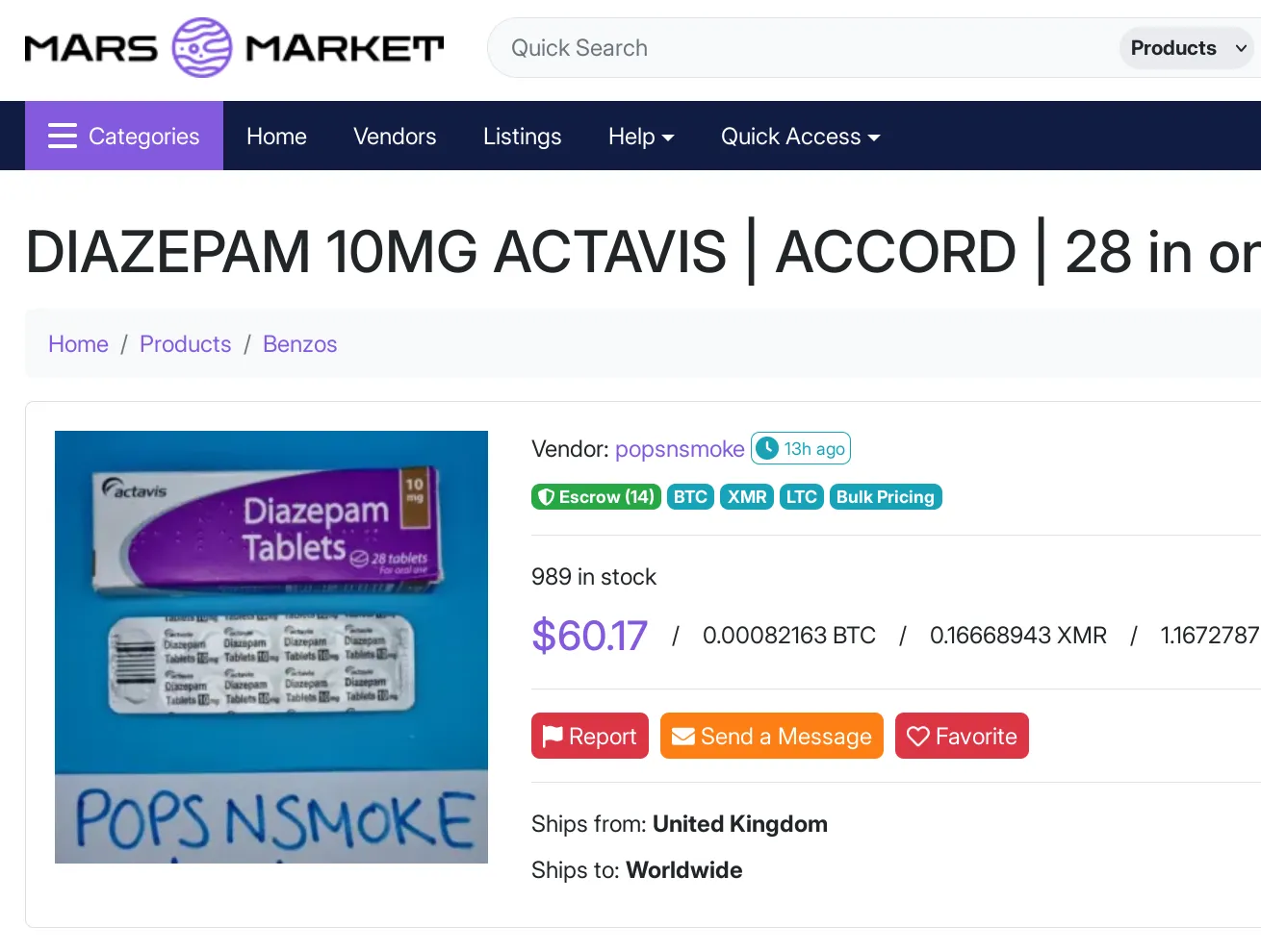 Mars Market product listing preview